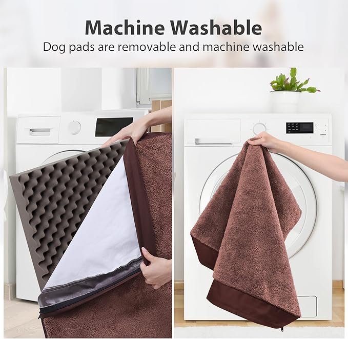 MIHIKK Waterproof Dog Beds Large Sized Dog Orthopedic Dog Beds for Crate with Removable Washable Cover Egg-Crate Foam Pet Pad Mat with Anti-Slip Bottom, 41x27 Inch, Brown