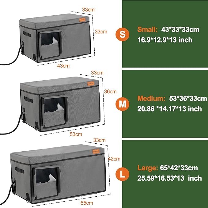 Heated Cat House for Outdoor Cat in Winter, Indestructible 100% Weather Outdoor Cat House, Foil Insulated Pet Shelter for Outside Barn Feral Stray Cat,Medium