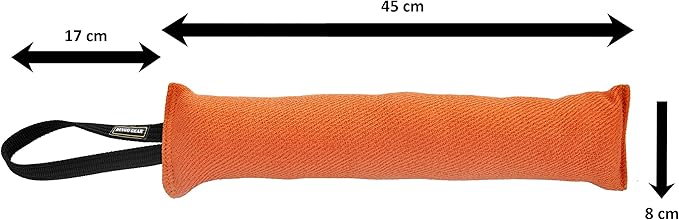 Dingo Gear French Linen tug Toy for Dog, Dog Bumper for Training, Agility, tug of war, Dog bite Pillow for Strong Dog, 1handle 18" Orange S00084