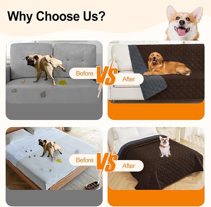 Smiry Waterproof Dog Blanket, 82x82 Inch Soft Pet Bed Cover Reversible, Washable Sofa Couch Furniture Protector for Small Medium Large Dog Puppy Cat, Chocolate/Dark Grey