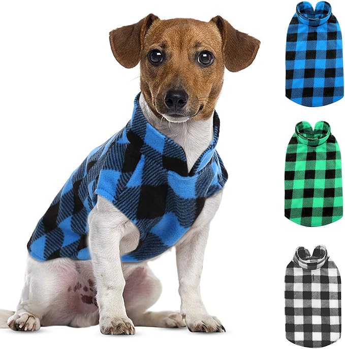 ASENKU Plaid Dog Fleece Vest Pack, Soft & Warm Winter Coat Jacket Pet Clothes for Small & Medium Dogs