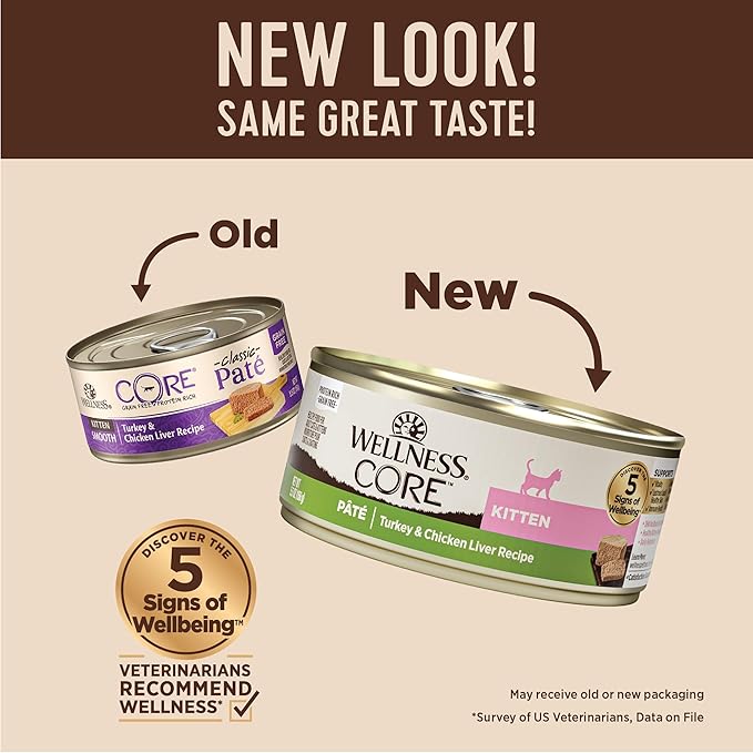 Wellness CORE Pate Kitten Wet Cat Food, Natural, Protein-Rich, Grain Free, 5.5 Ounce, 12 Pack (Turkey & Chicken Liver)