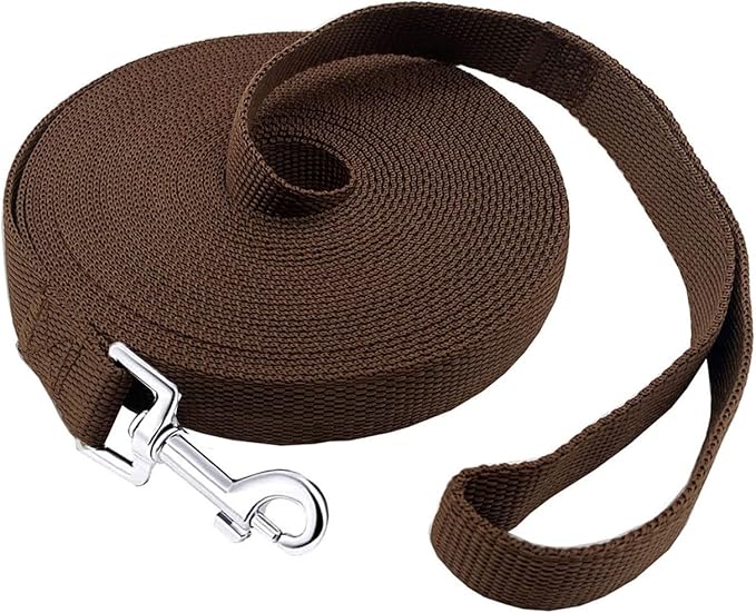 PETGOGO 15ft 20ft 30ft 40ft 50ft Long Dog/Puppy Lead Obedience Recall Training Dog Leashes for Small Medium Dogs Camping, Training, Play, or Backyard (20 FT, Brown)