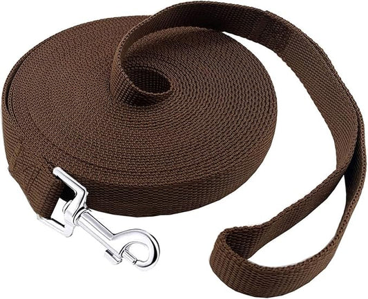 PETGOGO 15ft 20ft 30ft 40ft 50ft Long Dog/Puppy Lead Obedience Recall Training Dog Leashes for Small Medium Dogs Camping, Training, Play, or Backyard (Brown, 1" x 50FT)
