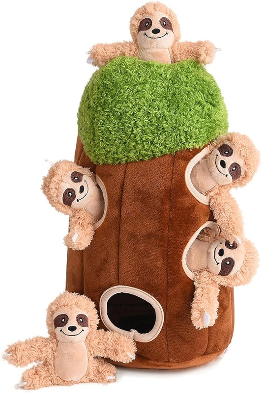 Interactive Squeaky Dog Toys Plush Sloth Dog Toy, Stuffing Woodland Friends Burrow, Squeaky Plush Dog Toy for Small Medium Large Dogs (Large)