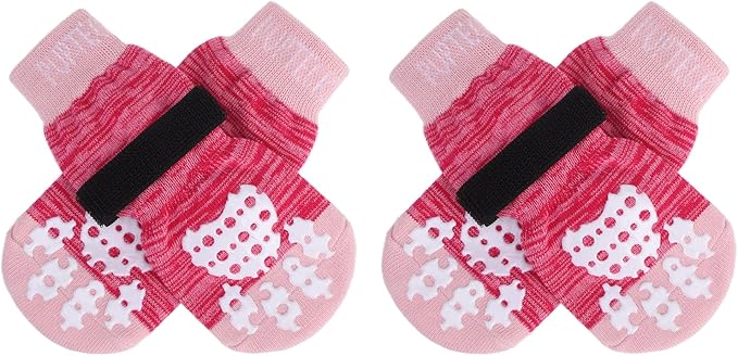 PUPTECK Anti-Slip Dog Socks with Double Sides Grips for Small Medium Large Dogs Hardwood Floors Prevents Licking, Dog Shoes for Hot Pavement Traction Control for Senior Dogs, Fuschia, L