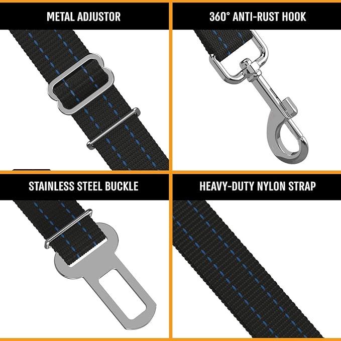 Active Pets Blue Car Seat Belt for Dogs, Attaches to Harness & Collar, Adjustable 18" - 24" Travel Restraint System Fits Small - Large Pups for Safety & Comfort, Essential Pet Supplies & Accessories