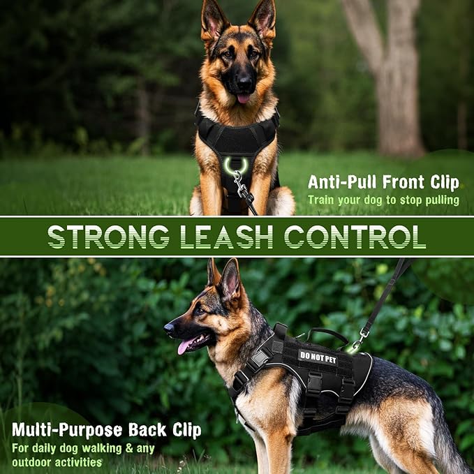 WINSEE Mesh Dog Harness with 10 Pet Patches for Medium Service Dog in Training, Breathable Tactical Molle Vest with Double Handle, Reflective Military Pet Vest for Walking Hiking