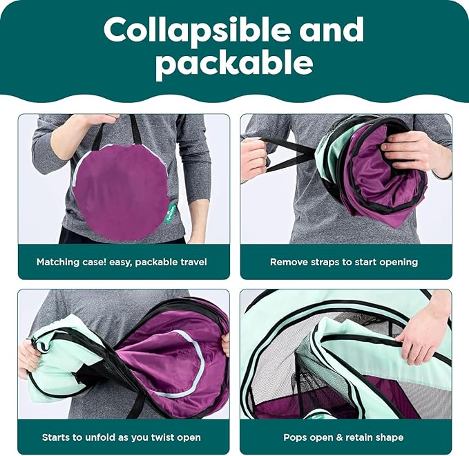 FurHaven Portable Pet Playpen for Dogs & Cats, Extra Large Indoor Kitten Playpen with Mesh Sides, Foldable Dog Playpen for Small Dogs, Pop Up Travel Dog Pen, X-Large, Pet Crate with Mesh Sides, Navy