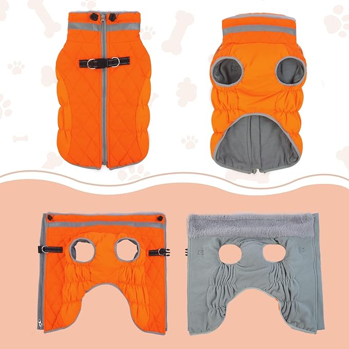 Lelepet Dog Coat Warm Dog Winter Coat Waterproof Dogs Jacket with Harness Built in Reflective Pet Fleece Vest Zip-Up Cold Weather Coats for Small Dogs Turtleneck & Windproof Chihuahua Blaze Orange XS