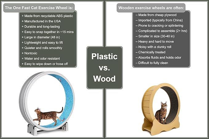 One Fast Cat - Cat Exercise Wheel - Gen. 7 - Safe 48" Diameter - Made in The USA - White Wheel with Koi Pond Foam Traction Pads and Light-Up LED Inline Wheels