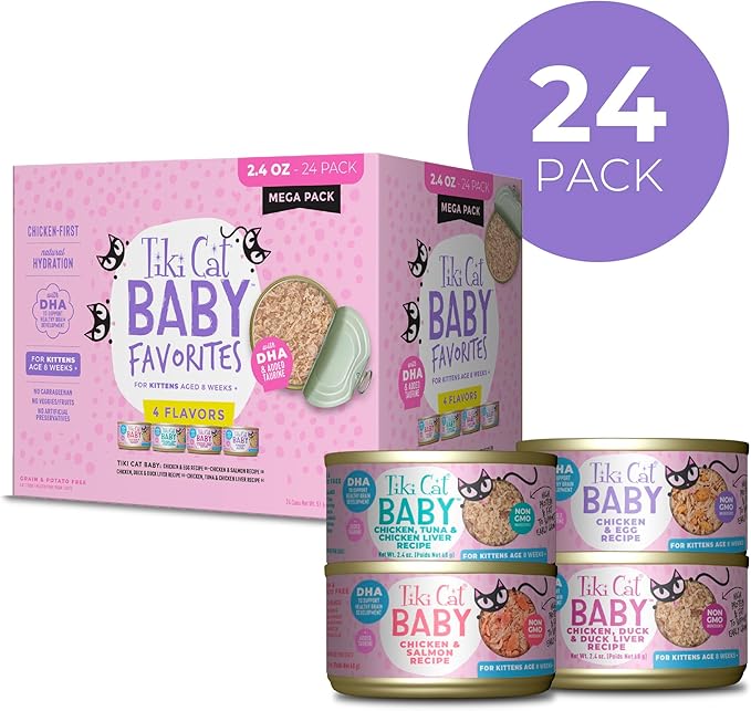 Tiki Cat Baby Favorites Whole Foods Wet Cat Food for Kittens Mega Pack, 2.4 oz. Can (24 Count)