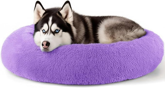 Extra Large Dog Beds, 36 Inch Human Dog Anxiety Relief Squishmallow Comfort Bed, Indestructible & Chew Proof Pet Beds (Purple)