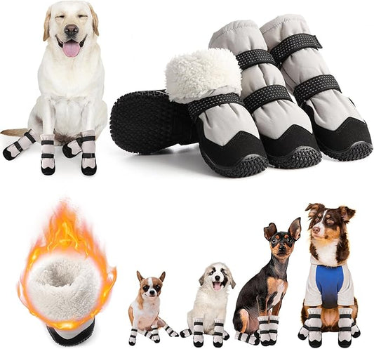 Winter Dog Snow Boots with Warm Wool Lining, Dog Shoes for Large Small Medium Dogs, Dog Booties and Paw Protectors, Anti-Slip Dog Shoes with Reflective for Snow, Hardwood Floors, Hiking (Size 6)