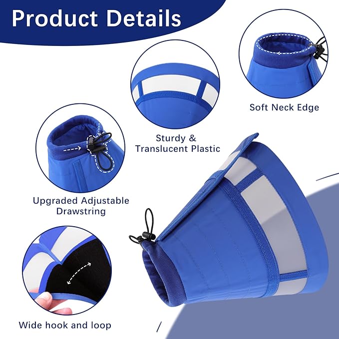 ASENKU Dog Cone Collar, Soft Adjustable Cone for Dogs to Stop Licking, Lightweight Recovery Dog Cone After Surgery, Pet E-Collar for Small, Medium & Large Dogs(Blue, M)