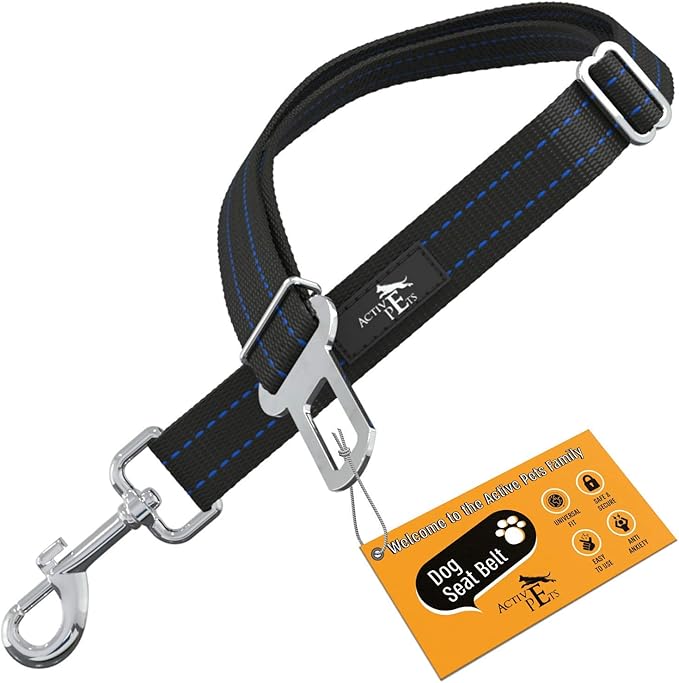Active Pets Blue Car Seat Belt for Dogs, Attaches to Harness & Collar, Adjustable 18" - 24" Travel Restraint System Fits Small - Large Pups for Safety & Comfort, Essential Pet Supplies & Accessories