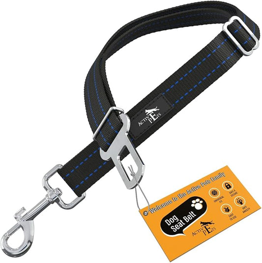 Active Pets Blue Car Seat Belt for Dogs, Attaches to Harness & Collar, Adjustable 18" - 24" Travel Restraint System Fits Small - Large Pups for Safety & Comfort, Essential Pet Supplies & Accessories
