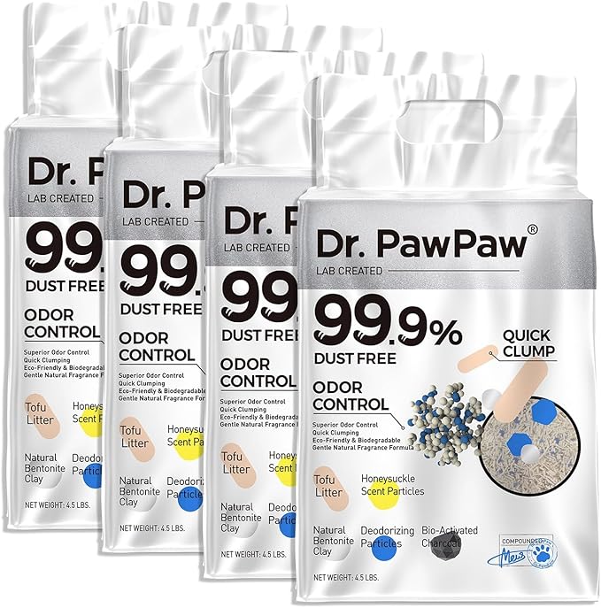 Dr. PawPaw Tofu Cat Litter, Honeysuckle Scent, 4 Pack