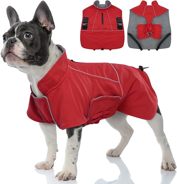 MIGOHI Dog Waterproof Jacket,Medium Dog Coat,Warm Dog Fleece Jacket for Hiking Camping,Fleece Vest for Dogs,Schnauzer,Jack Russell Terrier,French Bulldog,Winter Jackets for Medium Boys Girls,M,Red