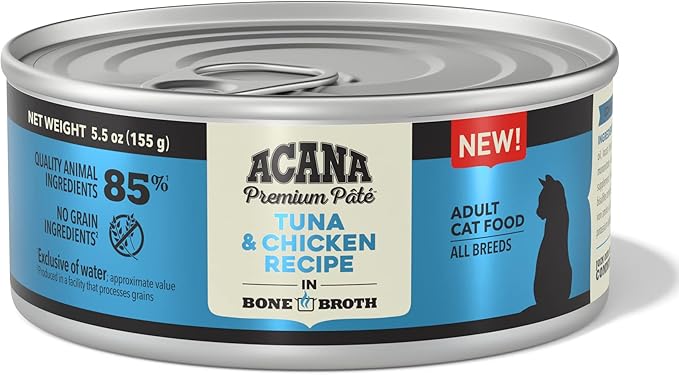 ACANA PREMIUM PATE Wet Cat Food, Tuna & Chicken Recipe in Beef Bone Broth, 5.5oz (Case of 12)