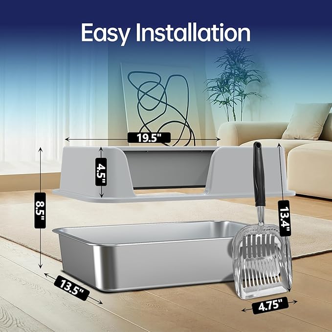 Stainless Steel Litter Box, Enclosed Cat Litter Box Metal Pan Tray with High Wall Sides Non-Stick No Smell Easy to Clean Pet Toilet Supplies for Indoor Cats,Kitten, Kitty, Rabbit (Side Pedal)