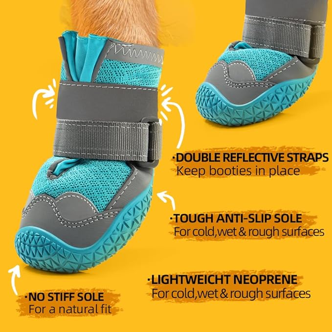 Dog Shoes for Large Dogs, Medium Dog Boots & Paw Protectors for Hardwood Floors, Outdoor Dog Booties for Hot Pavement Winter Snow Hiking, Breathable Dog Shoes with Reflective Strips Size 3