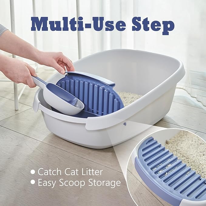 SpaceTime Extra Large Litter Box with High Sides,24" Lx17.3 Wx8.6 H XL Multi Cat Litter Pan for Kitty,Cat Boxes for Indoor Cats,Jumbo Litter Boxes for Big Cats,Anti-Splashing,Easy to Clean (Grey)