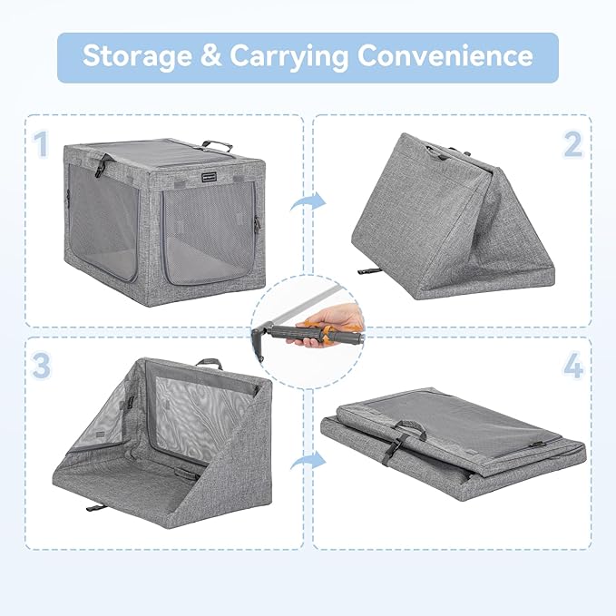 PETSFIT Dog Travel Crate, Soft Sided Dog Crate - 24 Inch Easy Set-up, Light, Sturdy, Comfy Inside with Thicken Mat, Soft Crate for Home and Travel Gray