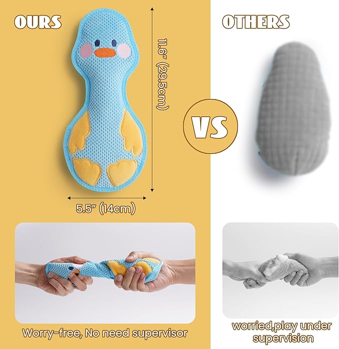 Nocciola Duck Squeaky Dog Toy, New 2025 Indestructible Dog Toy for Aggressive Chewers, Stuffed Toy with Two Tough Layers, Minky Plush for Comfort and Chewing, Yellow