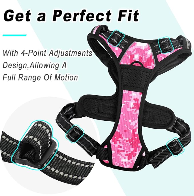 BARKBAY No Pull Dog Harness Large Step in Reflective Dog Harness with Front Clip and Easy Control Handle for Walking Training Running(Pink camo,XL)