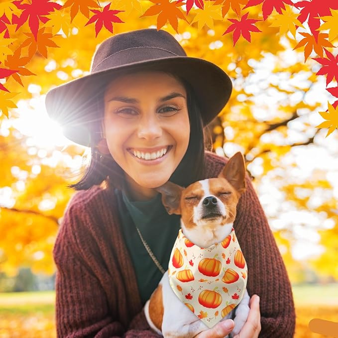 Chunful 60 Pcs Thanksgiving Fall Bandanas for Dogs Autumn Maple Leaf Pumpkin Patterns Soft Bibs Adjustable Triangle Doggie Scarf for Small Medium Large Pet Costume(25.6 x 17.7 x 17.7 Inch)