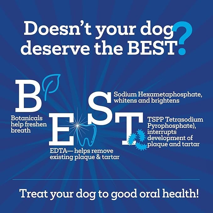 Vetality Brush Free Daily Dental Care Chews for Dogs | Cleans Teeth and Freshens Breath | 30 Count | B.E.S.T. Complex Provides Complete Oral Cleaning and Tartar Control