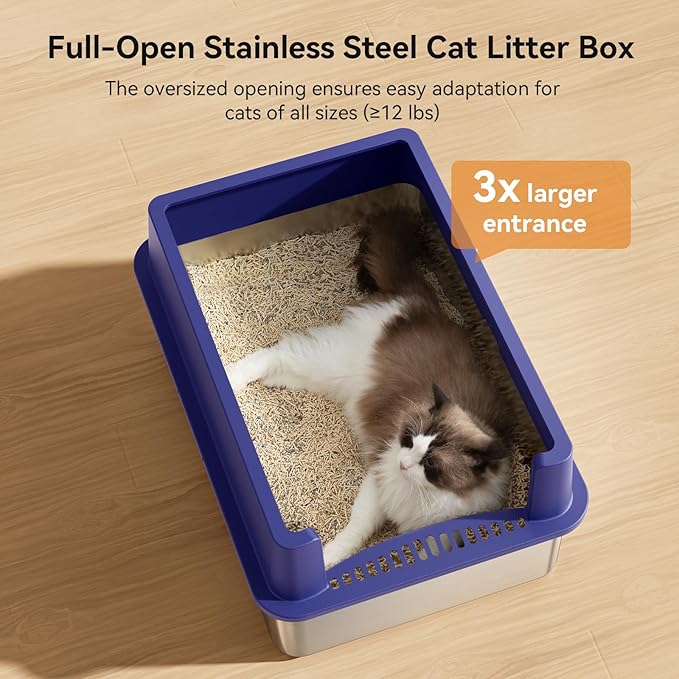 XXXL Stainless Steel Litter Box,28"L*20"W*12.5"H Large Capacity Metal Cat Litter Box for Big & Multiple Cats,Anti-Leakage,Non-Stick Surface for Easy Cleaning,Odor-Resistant,Scratch-Resistant