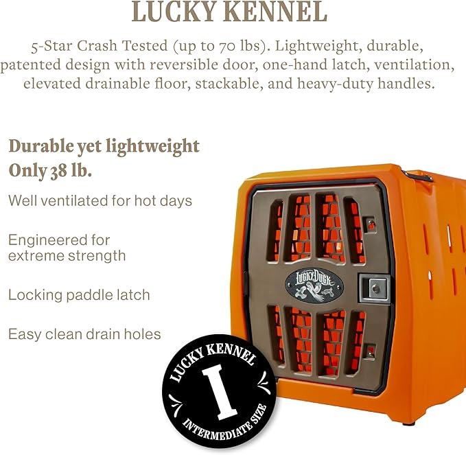 Lucky Dog Kennel, Durable Crash Tested Portable Dog Crates, Intermediate, Uplander (Orange)
