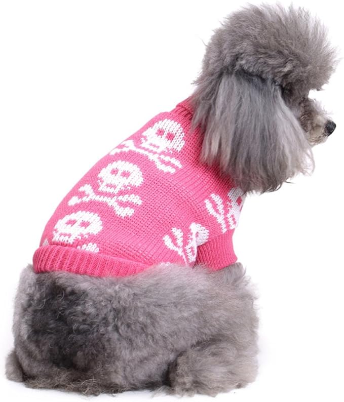 Skull Dog Sweater Holiday Halloween Christmas Pet Clothes Soft Comfortable Dog Clothes - Pink