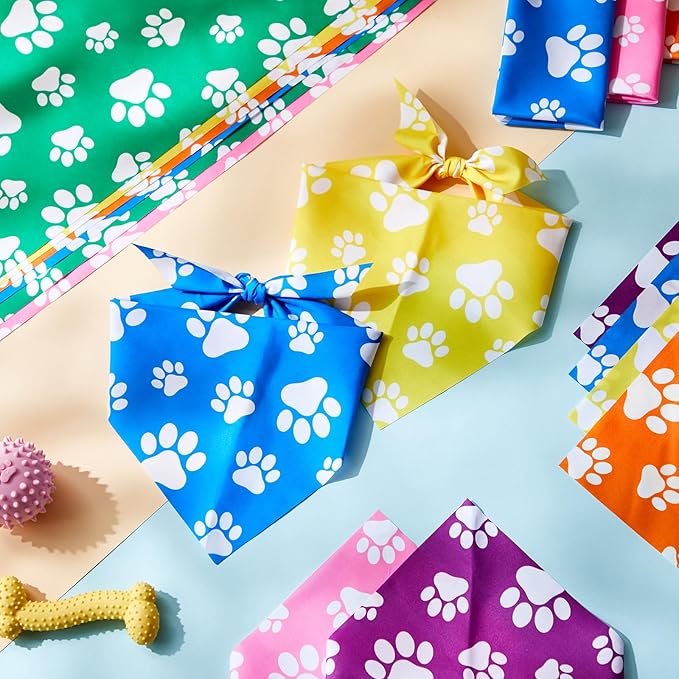 Sanwuta 30 Pcs Paw Print Dog Bandanas Bulk Colorful Footprint Bandanas for Dogs Triangle Kerchief Bib Scarf for Pet Birthday Party Costume Photo Props Daily Accessories Pet Shops Groomers, 6 Colors