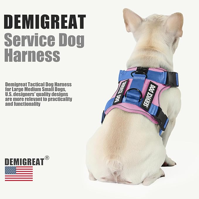 Demigreat Service Dog Harness, Reflective Dog Vest Harness with 5 PCS Patches, Adjustable Soft Oxford Pet Harness, Inner Layer Mesh, Easy to Control for Small Medium Large Dogs