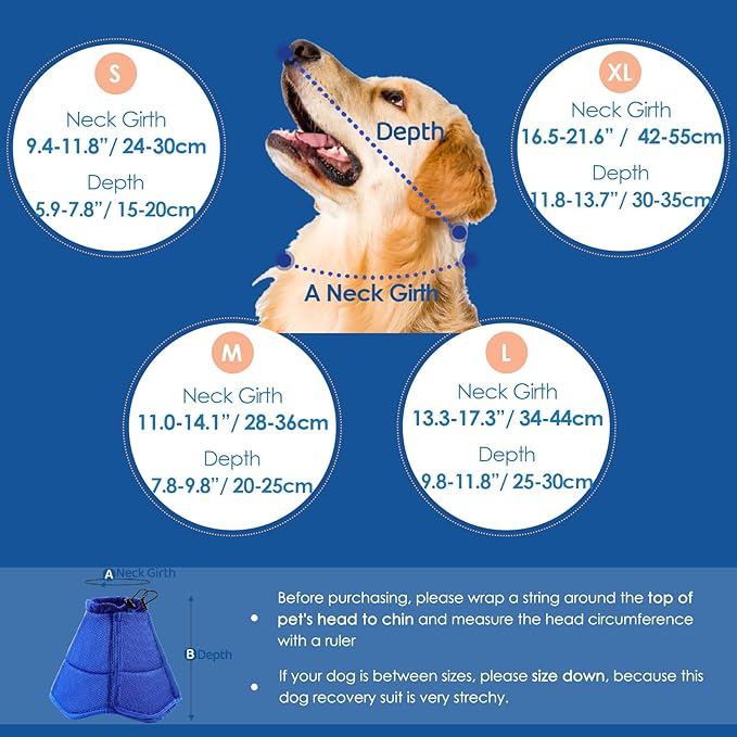 SUNFURA Dog Cone - Soft Cone for Dogs to Stop Licking, Pet E-Collar Alternative After Surgery, Adjustable Pet Recovery Collar for Wound Healing, Blue Small
