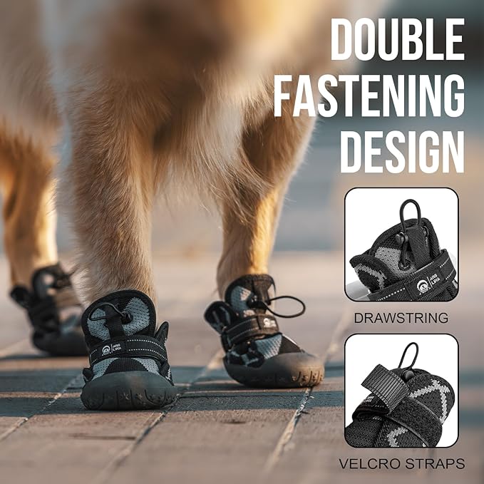Dog Shoes for Large Medium Small Size Dogs, Breathable Dog Boots&Paw Protectors for Summer Hot Pavement Winter Snow, Waterproof Anti Slip Dog Booties for Outdoor Walking Hiking Hardwood Floor