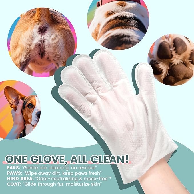 50 PCS Pet Glove Wipes for Paws and Butt Large Puppy Wipes for Dogs Face and Body Dog Wipes Cleaning Deodorizing Cat Wipes Cleaning Fur and Butt Doggie Wipes Doggy Wipes Bum Dog Ear Wipes