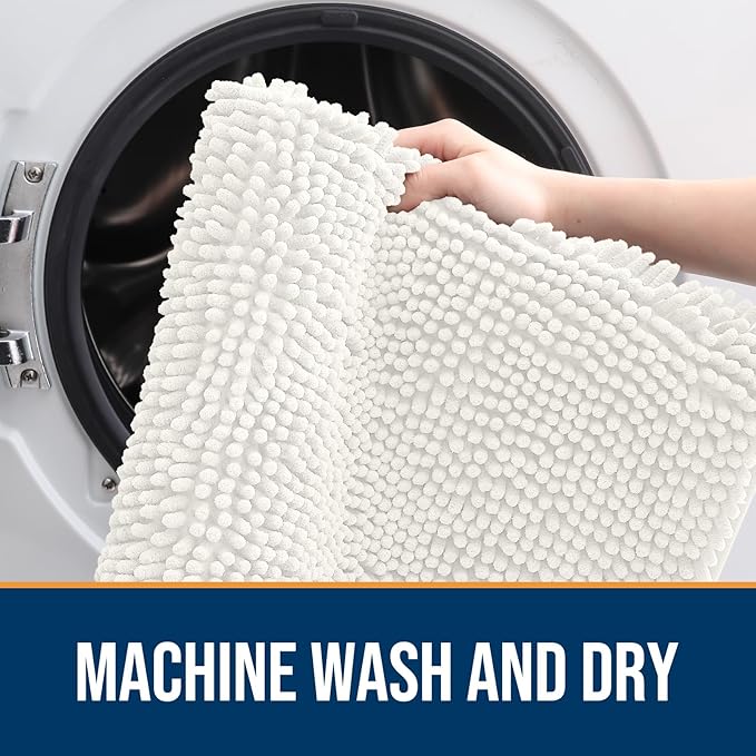 OLANLY Dog Door Mat for Muddy Paws 45x27, Absorbs Moisture and Dirt, Absorbent Non-Slip Washable Doormat, Quick Dry Chenille Mud Mat for Dogs, Entry Indoor Entryway Carpet for Inside Floor, Ivory