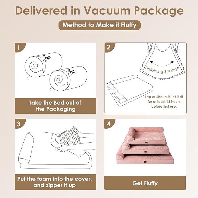 EHEYCIGA Memory Foam Dog Bed XXL, Giant Dog Bed Orthopedic with Washable Removable Cover, Waterproof Pet Bed Couch for Jumbo Dogs, 48x36x7 Inches, Pink