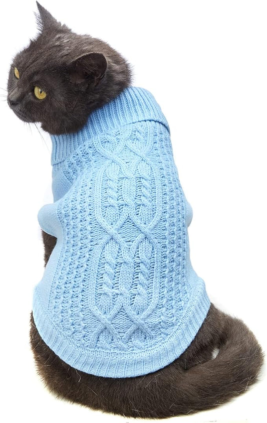Stretchy Cat Sweater - 17 Colors & 6 Sizes | Snug Winter-Ready Knit for Boy/Girl Cats & Kittens(Blue, Small)