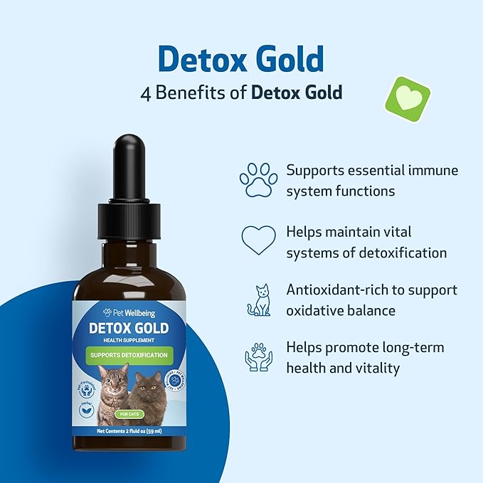 Pet Wellbeing Detox Gold for Cats - Gentle Detoxification & Elimination Support, Immune System Care, Nettle, Blessed Thistle, Burdock Root - Veterinarian-Formulated Herbal Supplement 2 oz (59 ml)