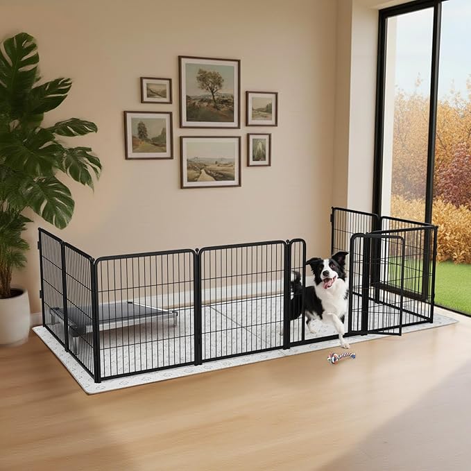 FXW Homeplus Unleashed Indoor Dog Playpen - Stress-Free and Safe Play, Heavy Duty 32 Inch 8 Panels with Fence-to-Wall Anchor (Pack of 4) for Small and Medium Dogs, Black│Patented