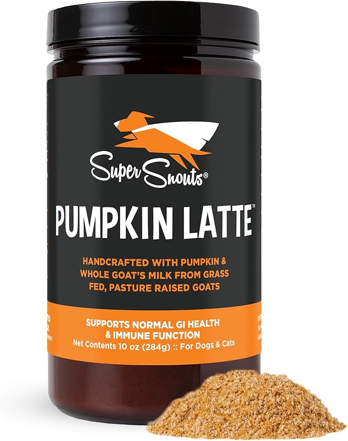 Super Snouts Pumpkin Latte Digestive Supplement for Dogs & Cats, Pumpkin Powder with Goat’s Milk, Made in USA Antibiotic Free, Healthy Gut & Stool, 10 oz