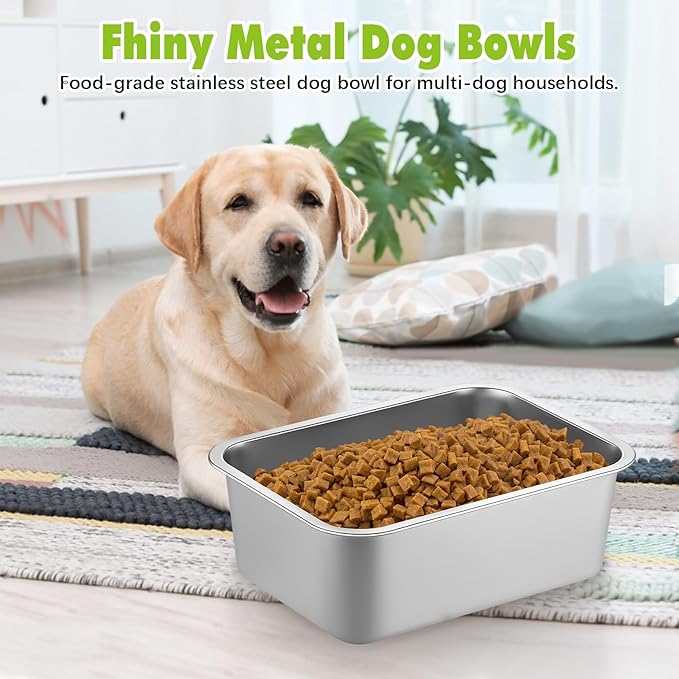 Fhiny 2 PCS Stainless Steel Dog Bowl, 4 Gallon Capacity, Durable Metal Water Dish for Large & Giant Dogs, Indoor & Outdoor Use, Dishwasher Safe