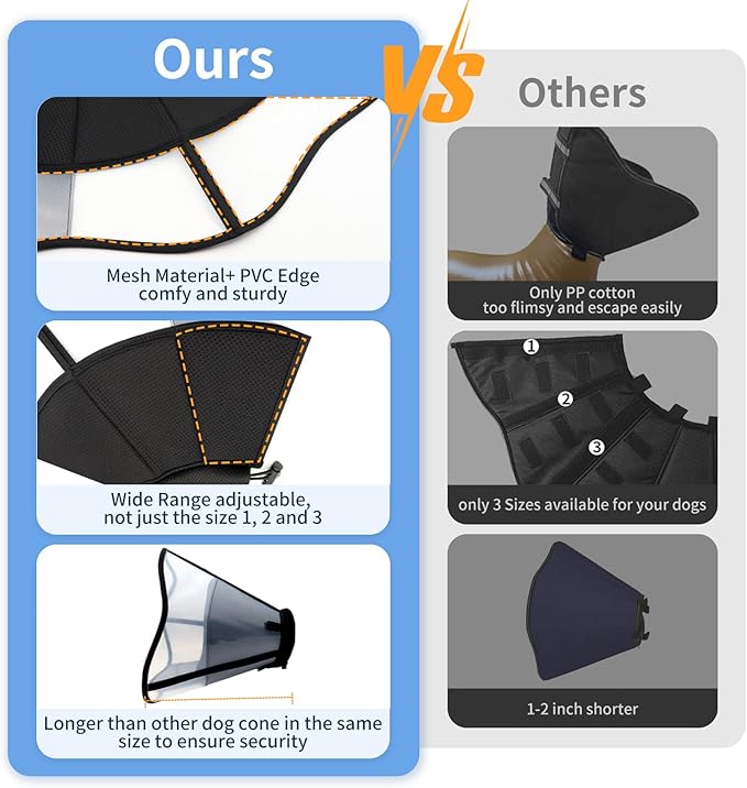 Soft Dog Cone for Dogs After Surgery, Breathable Pet Recovery Collar for Large Medium Dogs, Adjustable Dog Cone Collar, Elizabethan Collar (L, Black)