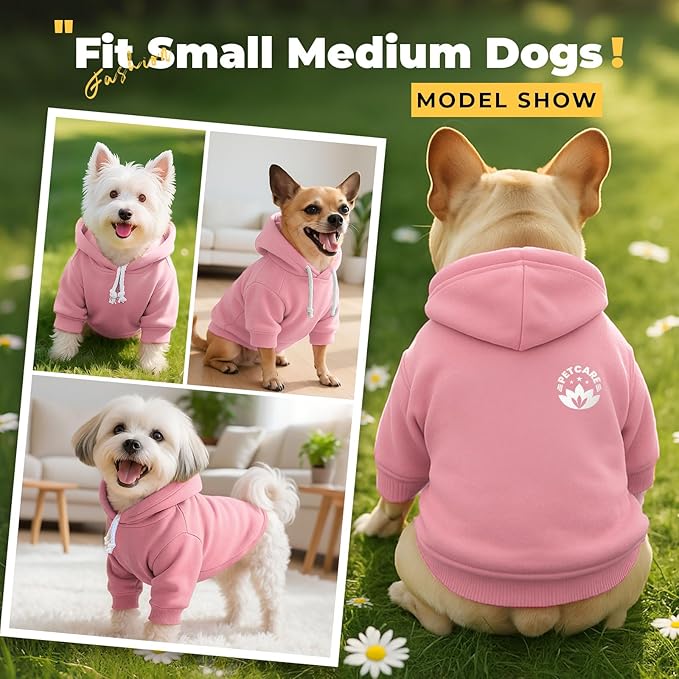 PETCARE Dog Hoodie Sweaters for Small Medium Dogs Cats Cute Soft Warm Fleece Puppy Sweaters Dog Clothes Hoodies Sweatshirt Reflective Fall Winter Chihuahua Yorkie French Bulldog Outfits, Pink