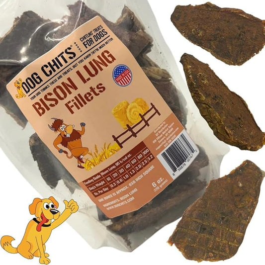 Dog Chits Bison Lung Fillets for Dogs - Dog and Puppy Chews | USA Raised | Made in USA | All-Natural Treats | Crisp not Crumbly | Easy Digestion | Great for Training | Flavor Dogs Love | 6 oz